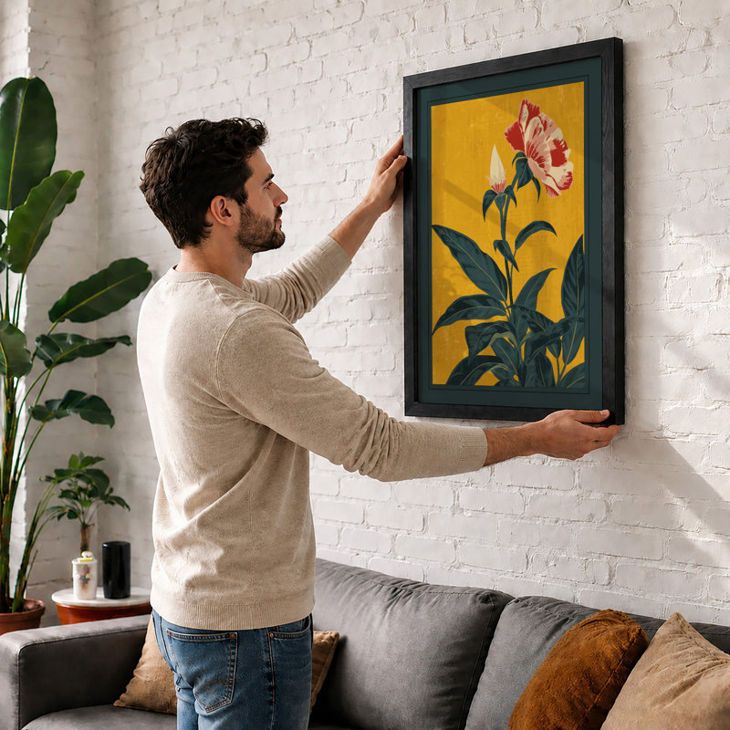 Carnation Study Botanical - Framed Print, A2 - 59.4 x 42.0 cm, Black
