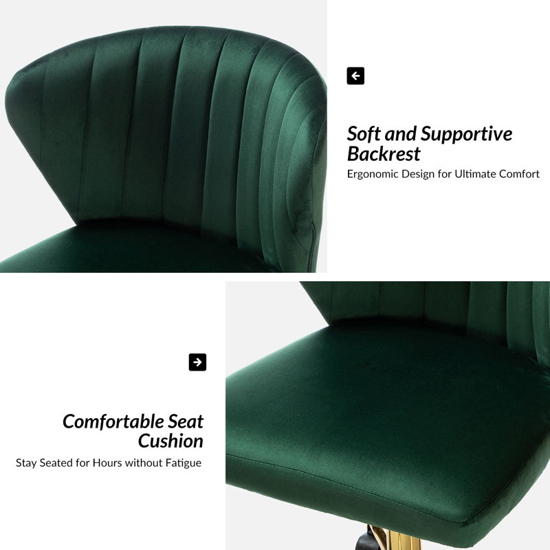 Petillo Swivel Velvet Office Task Chair with Adjustable Height and Padded Cushion, Green