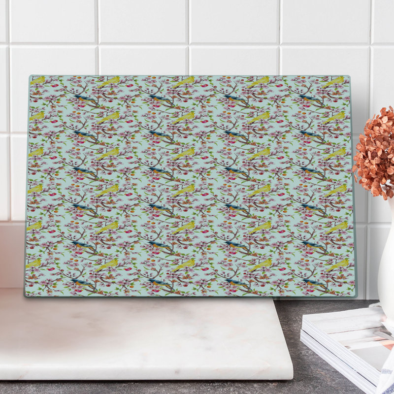 Ambesonne Spring Cutting Board Large Size Sakura Branches and Birds Multicolor