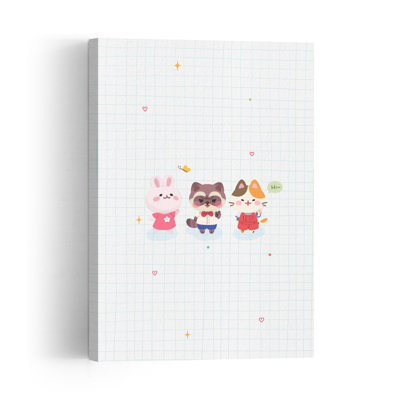 Cute Animal Friends Abstract Contemporary Butterfly Cat Rabbit Forest Landscape Wall Art Print 1 Piece Wrapped Canvas Wall Art
