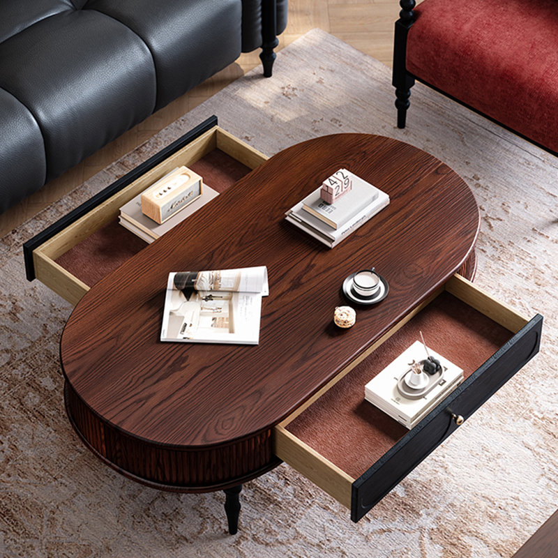 Table basse en chêne massif avec tiroirs