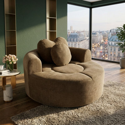 Round Sofa Bed with Heart Pillow, No Assembly Convertible Cloud Couch with Memory Foam for Living Room & Small Spaces