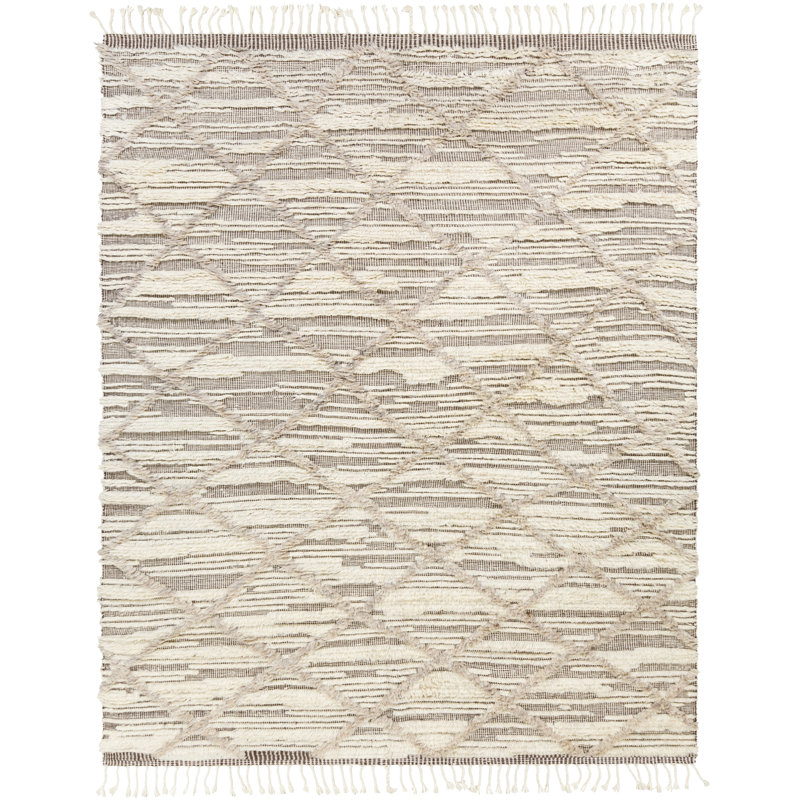 Geometric Hand-Knotted Wool Camel/Ivory Area Rug, Rectangle 8'10" x 12'