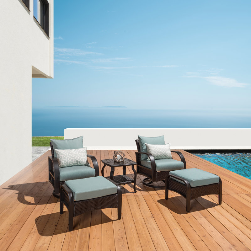 Barcelo 5 Piece Rattan Conversation Set with Cushions, Canvas Spa Sunbrella® Canvas
