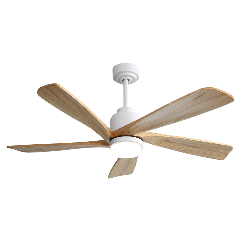 Ventilateur de plafond 52 pouces avec lumière à DEL à intensité variable 5 pales en bois massif Ventilateur de plafond à télécommande intelligent réversible