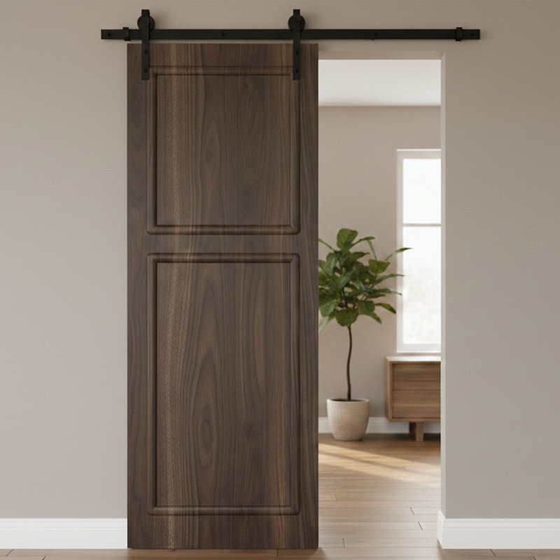 Porte coulissante en panneau de fibres à densité moyenne à 2 panneaux avec quincaillerie de porte de grange., 60" X 96"
