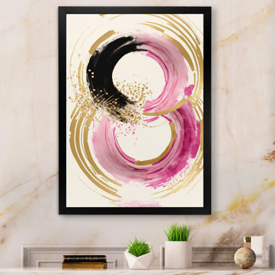 «Pink and Gold Curves II - Abstract Spirals», art sur toile