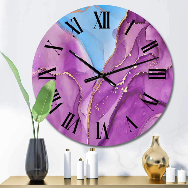 Pink and Purple Abstract Liquid Art Ii - Modern Wall Clock, Medium