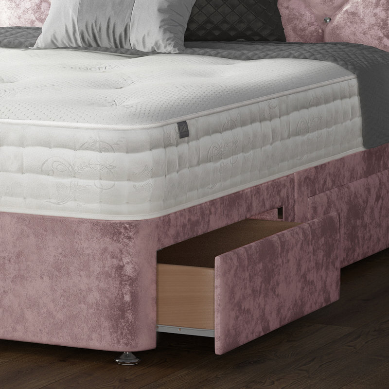 Fall Upholstered Drawers Bed, Small Double (4'), Pink, 2 Foot-end Drawers