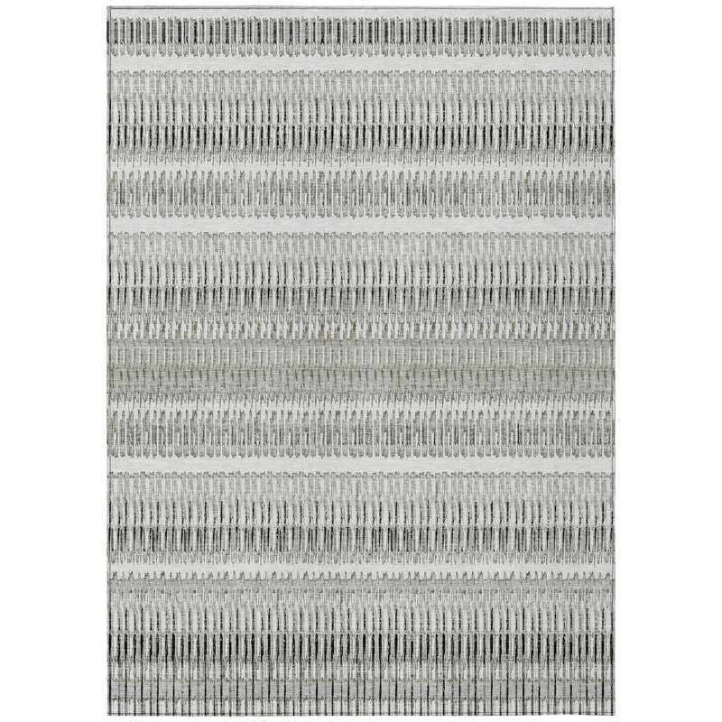 Tapis intérieur lavable rayé gris ivoire et taupe 5 pi x 8 pi