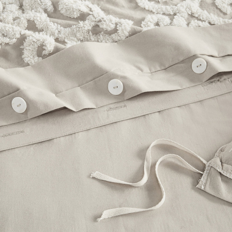 Taupe, 100% coton, housse de couette mini, broderie tridimensionnelle, taies décoratives, médaillons cachés à dossier, fermeture à boutons
