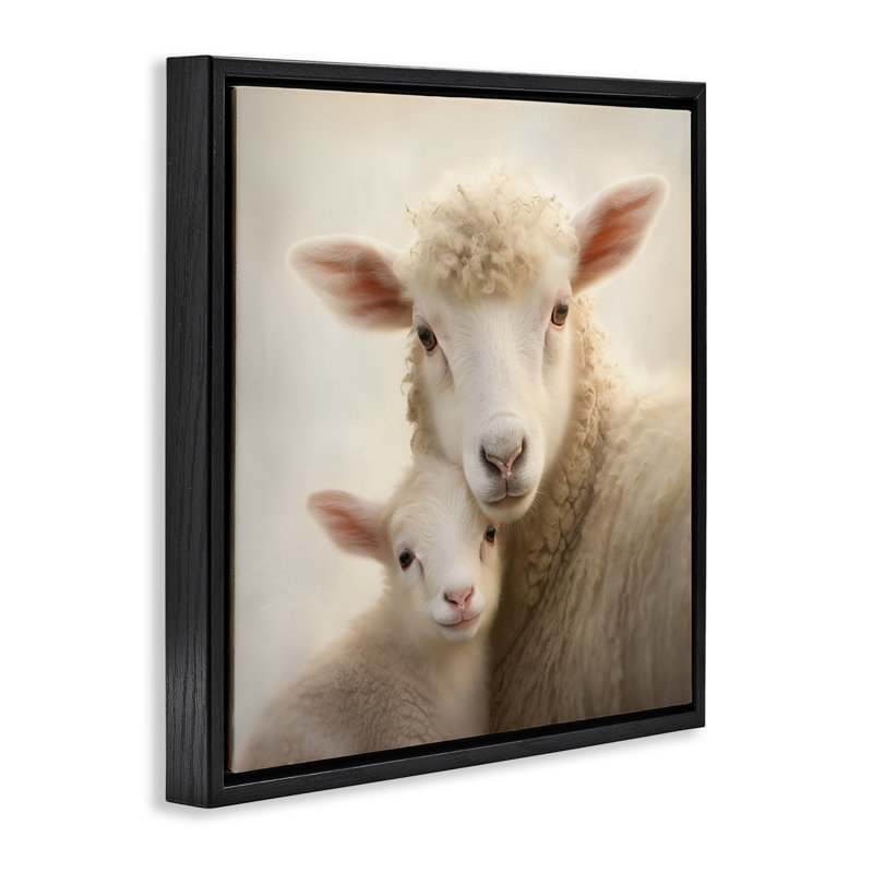 Cadre flottant Lamb & Sheep Cuddles, design par Heidi Kuntz, Cadre flottant noir de jais, H 18 po x l 18 po