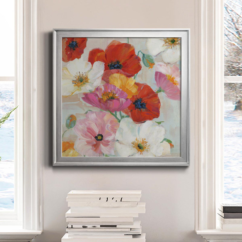 Confetti Flowers I - peinture sur toile encadrée, H 26,5 po x l 26,5 po x P 1,5 po, Cadre argenté