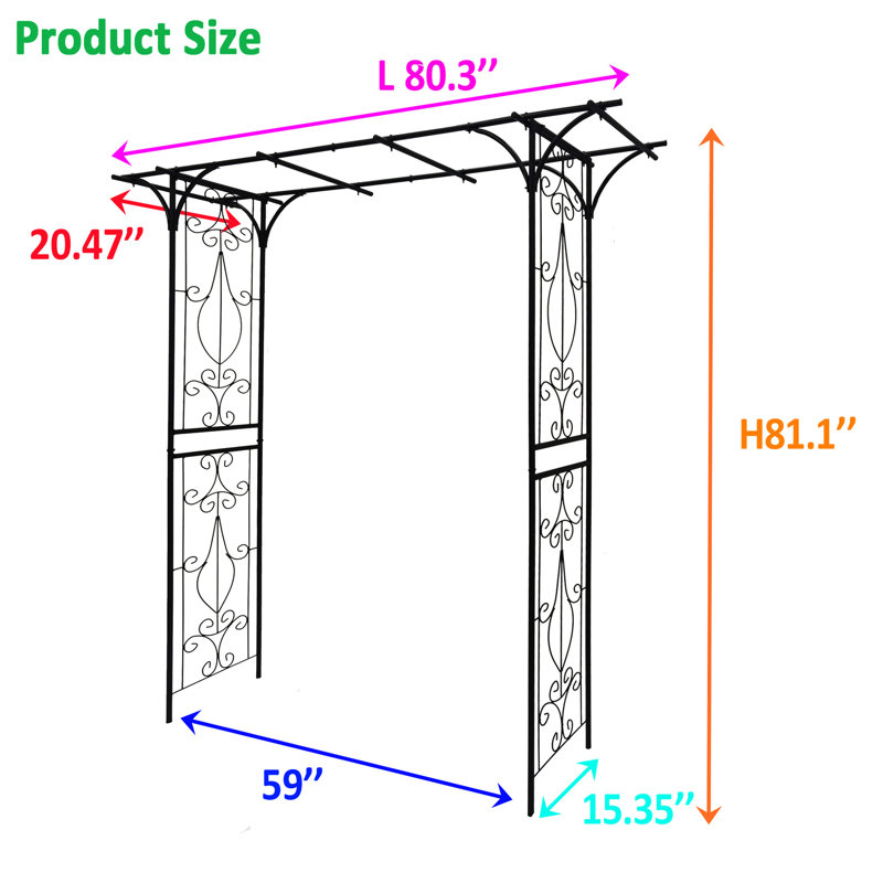 L'arche de jardin en métal 80,3 po x 20,02 po x 81,1 po, noire, améliore le décor du jardin avec des vignes grimpantes d'une hauteur de 81,1 po, 80,3 po x 20,02 po, pour diverses plantes