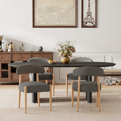 Ensemble de table et de chaises de salle à manger ovales modernes, table de 178 cm avec piètement nervuré et de 4 à 6 chaises rembourrées pour salle à manger ou cuisine.