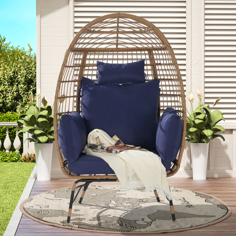 Fauteuil de jardin tissé à la main avec oreiller et coussin imperméables, Bleu très foncé