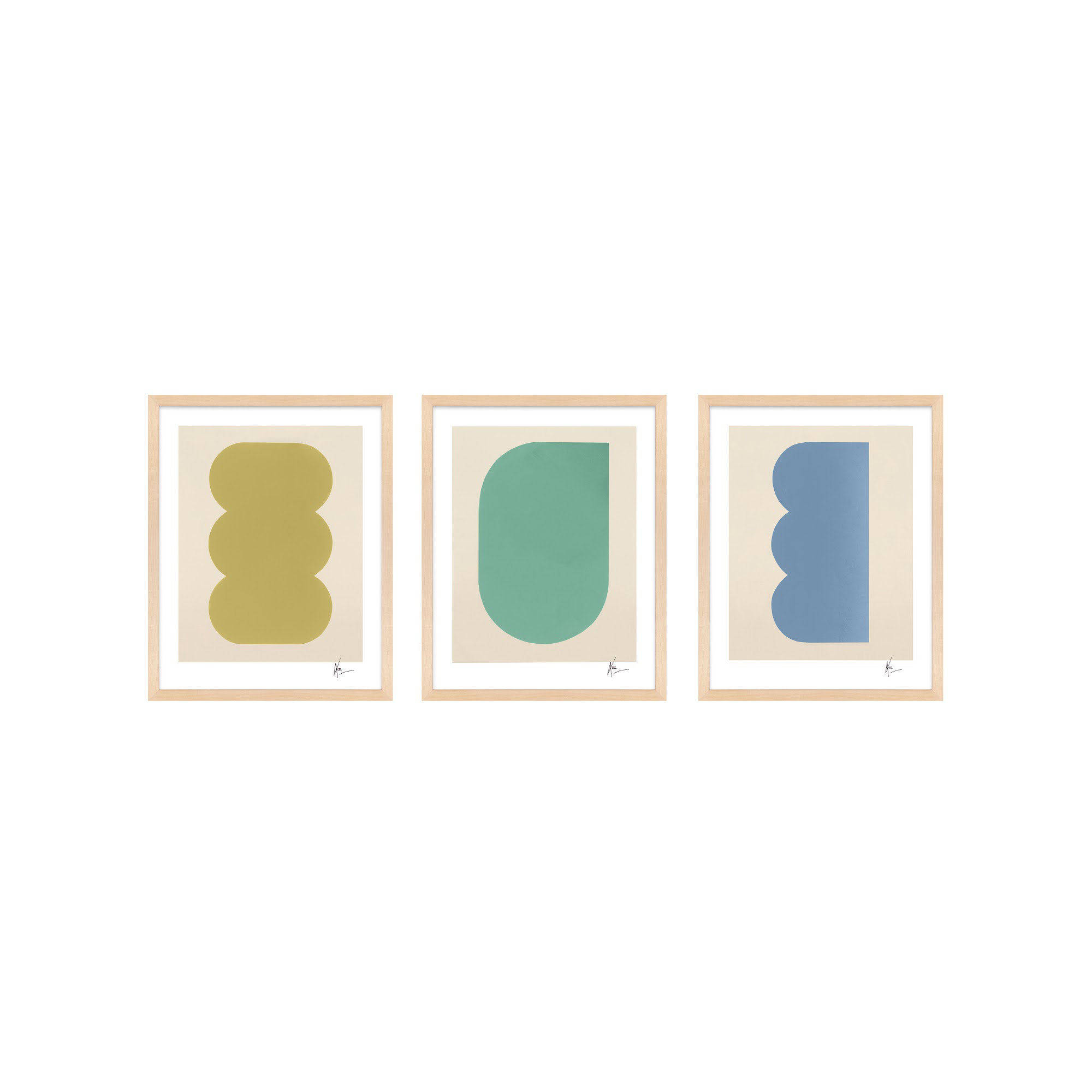 Keyhole 4-6. Set Of 3 by Lee Lessem, Maple Framed, 30" H x 24" W x 1.25" D