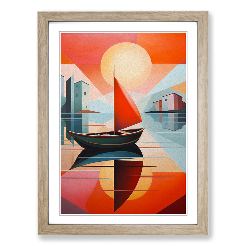 Boat on a Lake Constructivism - Framed Print, Oak Framed, 64cm H x 46cm W x 2cm D