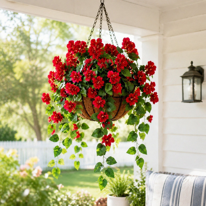 2 fleurs artificielles suspendues Bougainvillea, vigne en tissu de soie artificielle résistante aux rayons UV, Rouge
