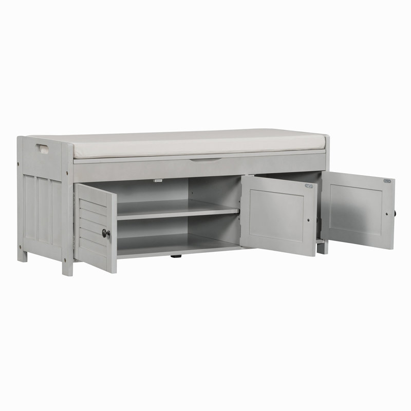 Banc de rangement avec 3 portes à volets, Gris délavé