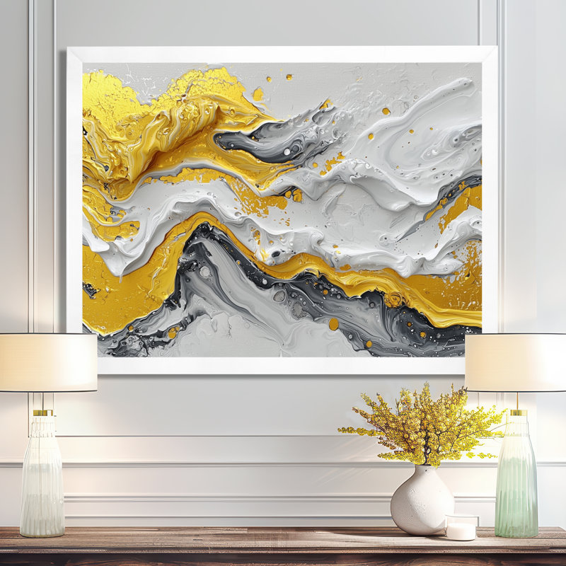 Amezcua - Abstract Large Wall Art, Cadre simple, H 16 po x l 32 po, Blanc