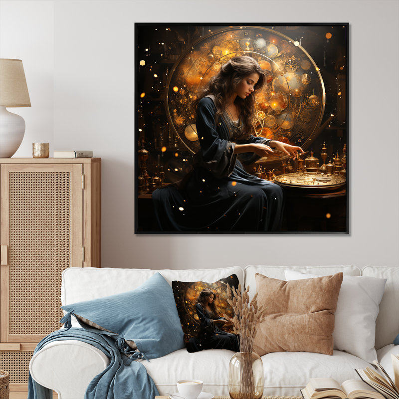 Voyage astrologique I - Astrologie, art mural, Cadre simple noir, H 30 po x l 30 po x P 1,5 po