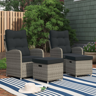Acuff All-Weather 4 Pc Outdoor Set with Two Reclining Chairs and Two Ottomans With Cushions