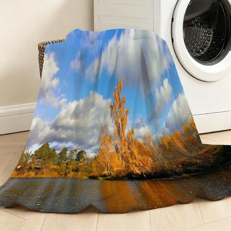Jeté en flanelle dorée ultra douce, imprimé recto En Autumn, Jeté 50 po x 60 po
