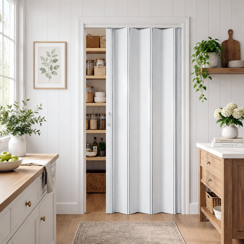 Porte pliante accordéon intérieure 60 po x 80 po en PVC blanc à double couche avec roulettes améliorées, quincaillerie complète et poignées, idéale pour les portes de placard et de salle de bain