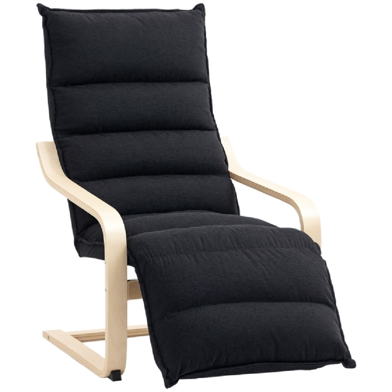 Curved Wooden Accent Chair, With Adjustable Footrest, Black