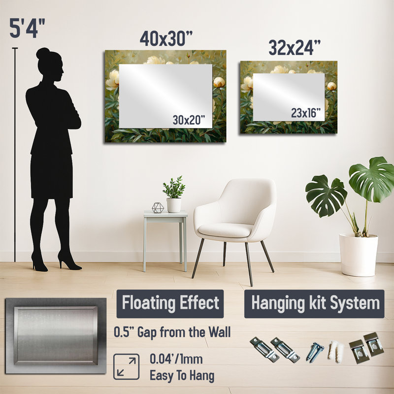 Été pivoines dans le jardin d'herbes II - Art mural miroir floral décoratif - imprimé sur métal, 30 po x 40 po