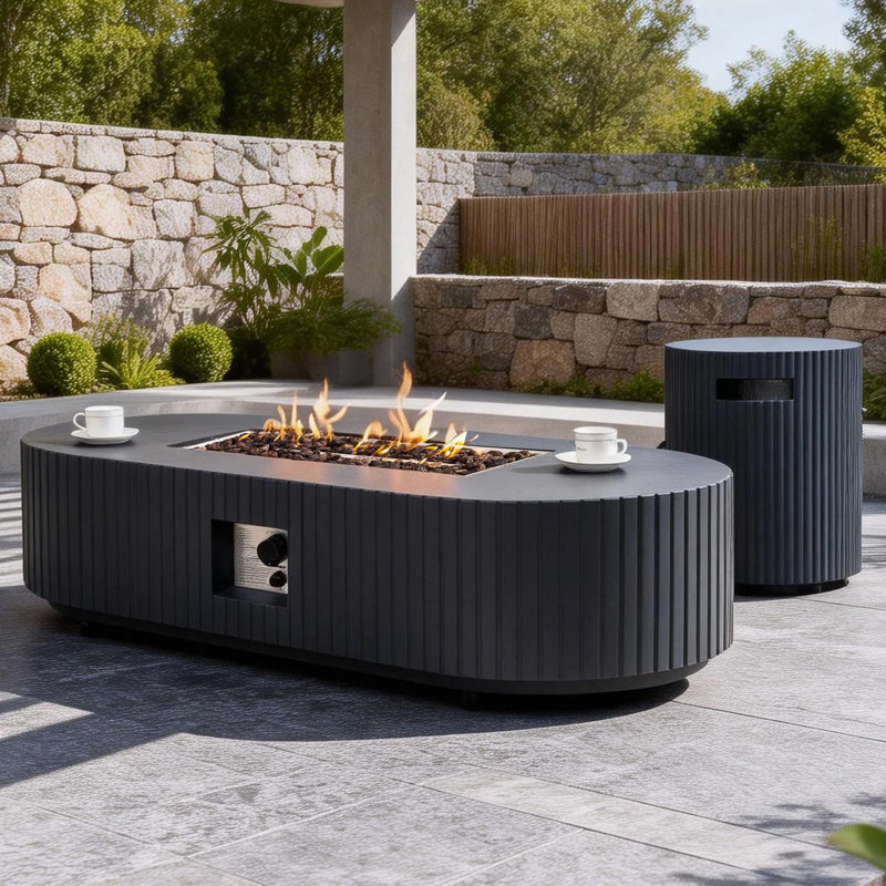 Table de foyer d'extérieur au propane en métal H 13,92 po x l 59,79 po Sedo