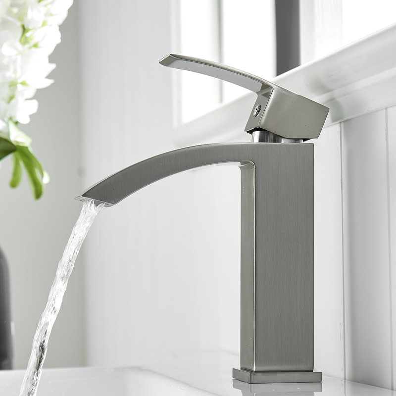 Robinet de salle de bain en nickel brossé - Lavabo à fixation sur comptoir à une poignée pour lavabo contemporain avec valve à cartouche