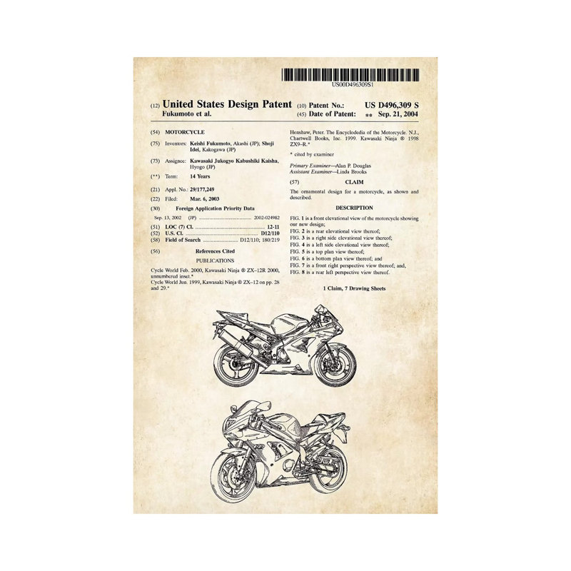 Kawasaki Ninja Motorcycle - Wrapped Canvas Print, 20.32 cm H x 30.48 cm W