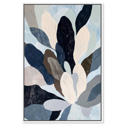 Overlapping of Leaf IV Canvas Print Blue Wall Decor by Art Remedy, White Frame, 36 x 54