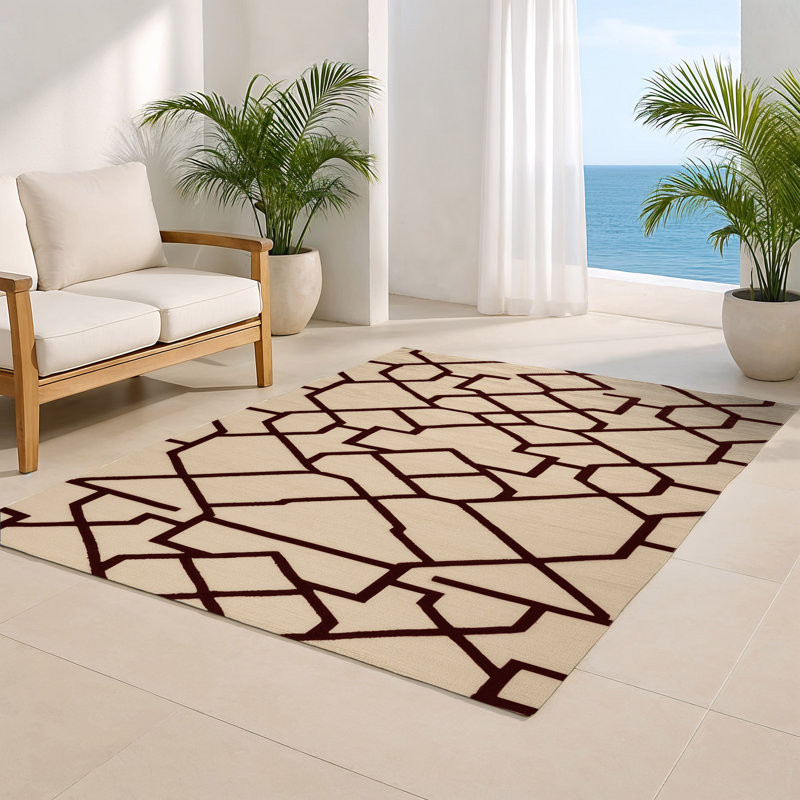 Trellis Beige Indoor and Outdoor Area Rug, Rectangle 2' x 3'