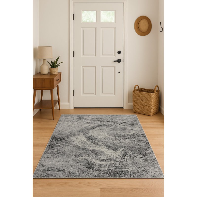 Tapis intérieur en marbre abstrait gris / noir 5 pi x 8 pi (5 pi 3 po x 7 pi 7 po) Branch Branch Micah - tapis contemporain, à poils courts et résistant aux taches
