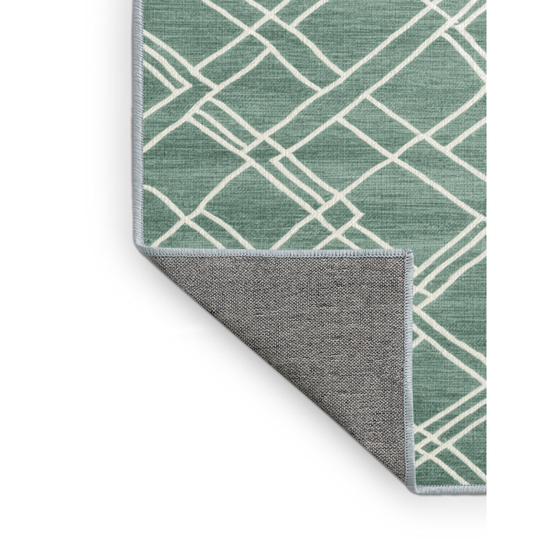 Machine Washable Trellis Green Area Rug, Runner 2' x 5'