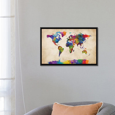 Série de carte du monde : strong aquarelles ii, impression sur toile tendue