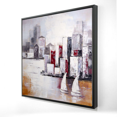 Sailboats and urban city - 24"x24" Framed canvas