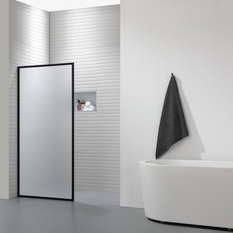 Cyrus 34" W x 72" H Grid Framed Glass Fixed Shower Panel with Heat Soak Tempered Glass and Protective Coating, Frosted