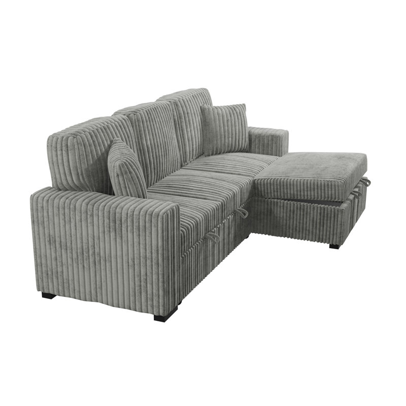 2-Piece Convertible Sectional, Ash Corduroy