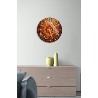Bohemian Damask Mandala in Red and Blue Tempered Glass Non-Ticking Wall Clock