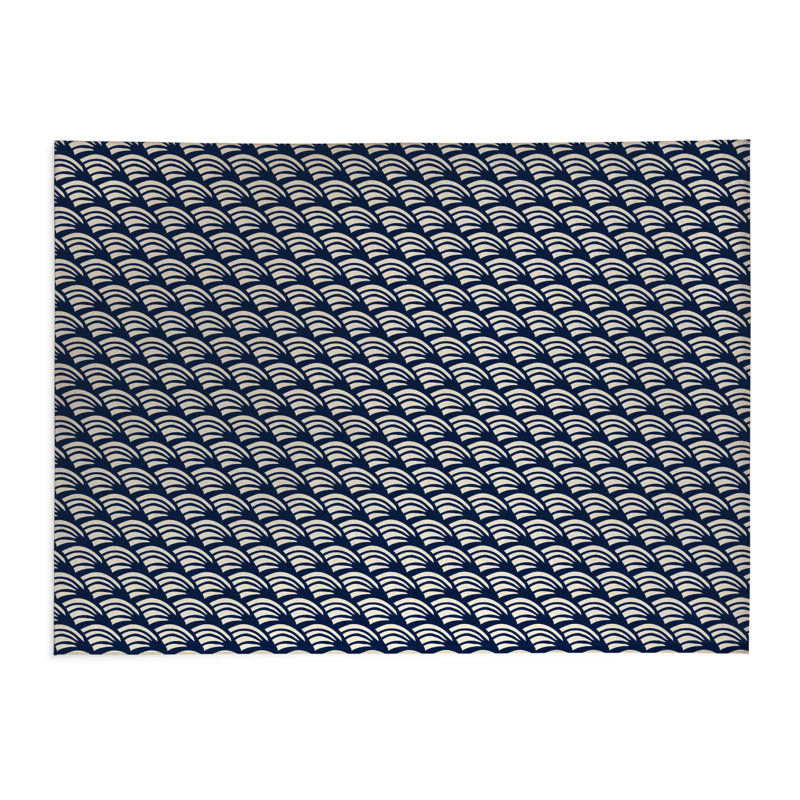 Diagonal Wave Low Profile Kitchen Mat, Deep Navy, Rectangle 5' x 7'