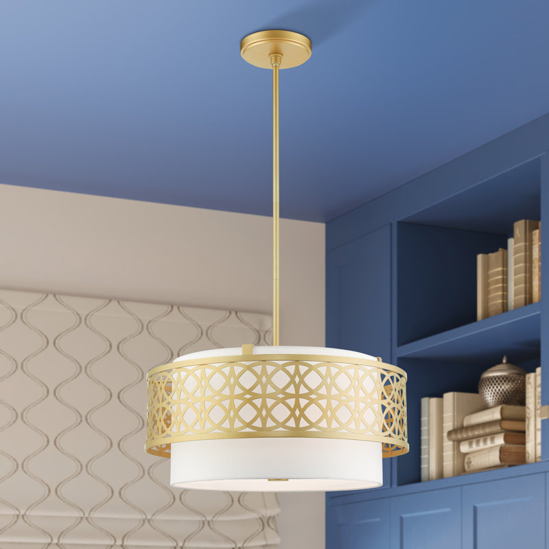 Lustre tambour 4 lumières Eraman, Or doux, H 48 po x l 20,25 po x P 20,25 po