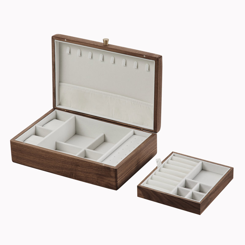 Solid Walnut Jewelry Storage Box With Removable Tray