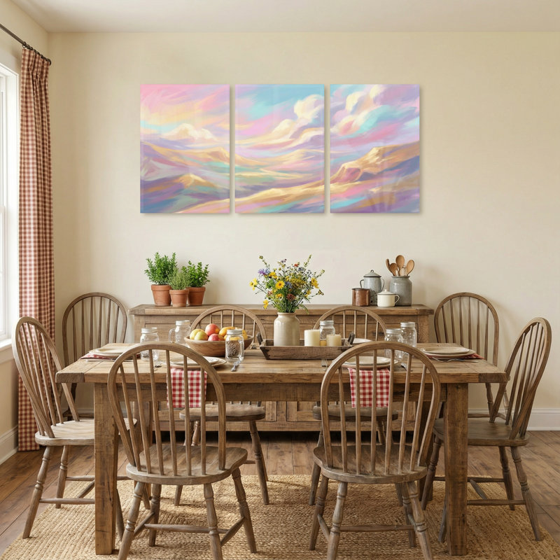 Abstrait pastel ciel nuages montagne paysage ensemble de 3 reproductions d'art sur toile, H 24 po x l 48 po