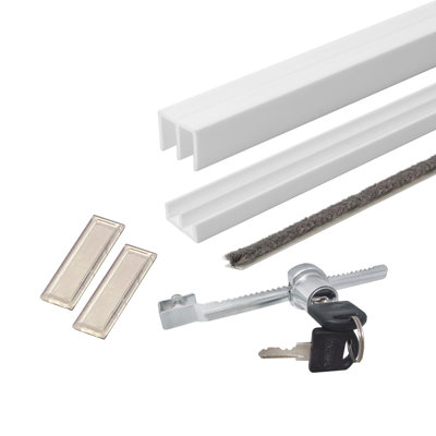 White 3 Foot Sliding Door Kit: 1/4" Upper And Lower Tracks, Grey Dust Seal, Finger Pulls, And Glass Lock (Pack Of 1)