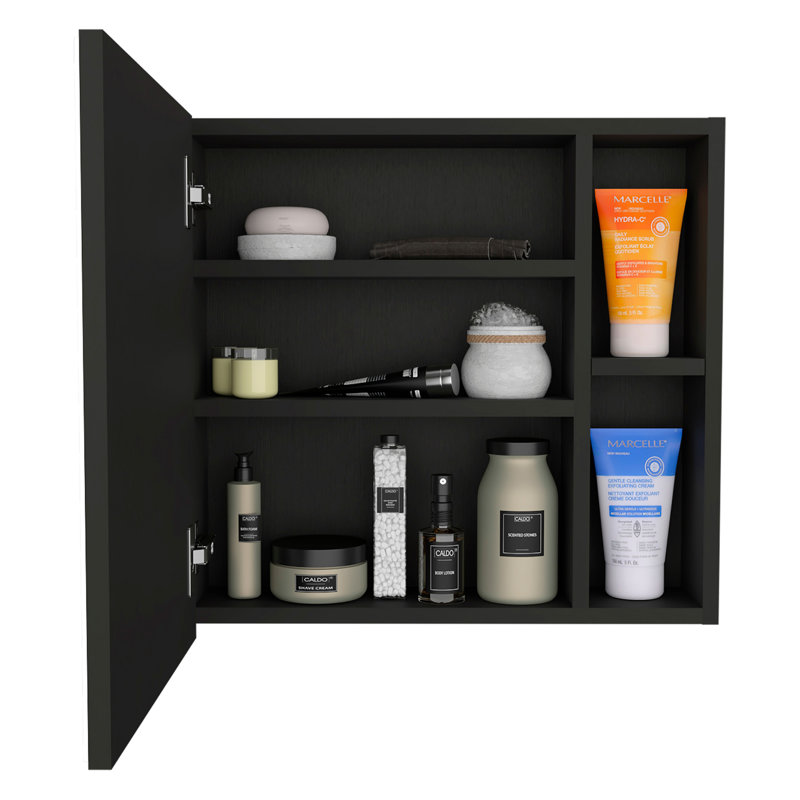 Oman Medicine Cabinet, Three Internal Shelves, Single Door, Two External Shelves, Black
