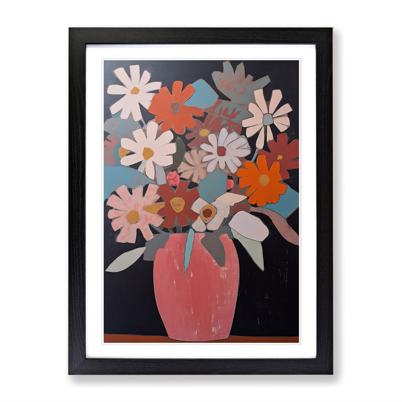 FRM-V0523-916X Flowers Mid Century Vol.6 1 Piece Single Picture Frame Wall Art, 46cm H x 34cm W x 2cm D, Walnut Framed